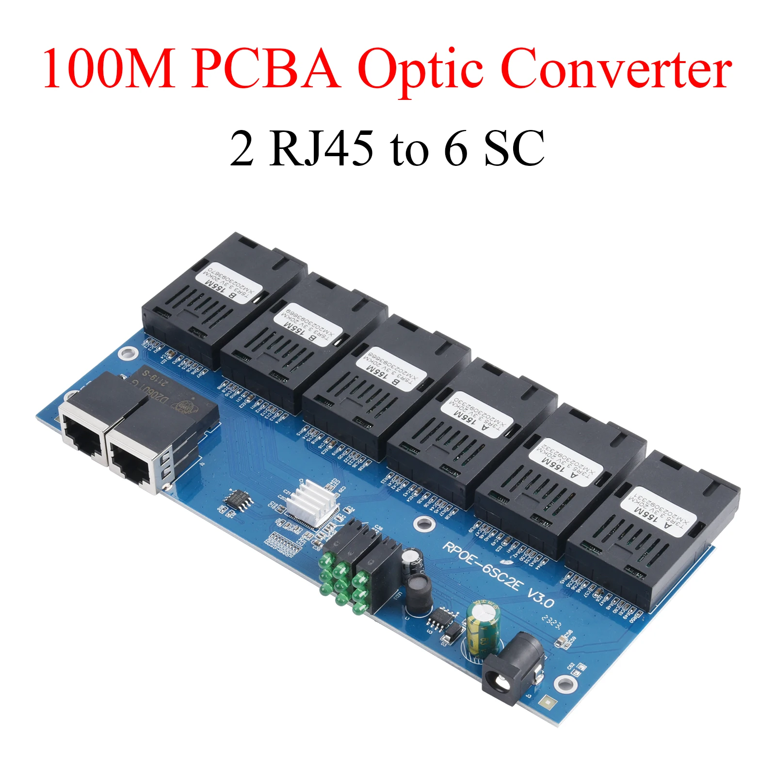 100M POE Switch PCBA Board Fiber Optic Media Converter 2 RJ45 to 6 SC Optic Connector 1310nm/1550nm 3A+3B Ports 20KM Ethernet