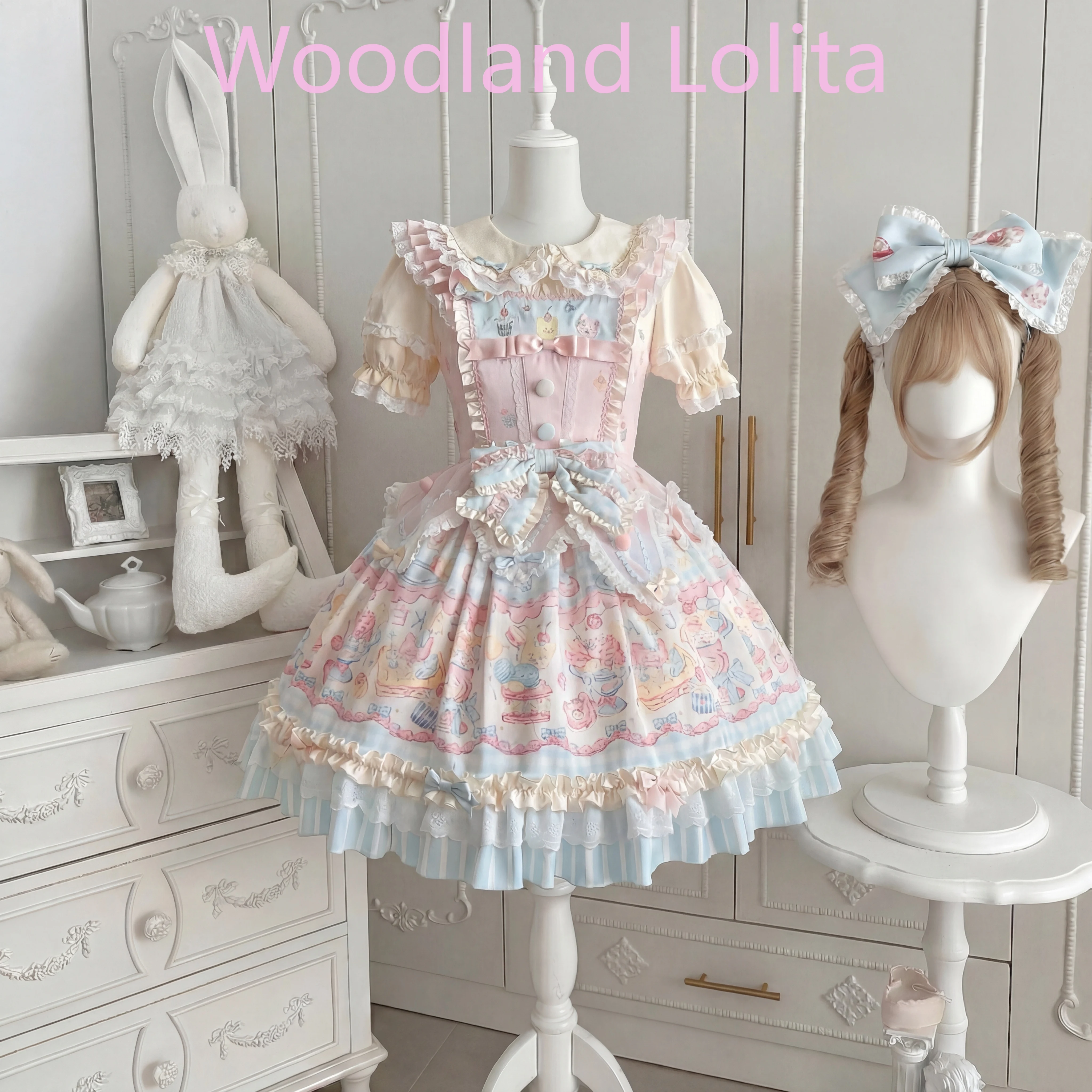 

Original Sweet Girls Kawaii Cute Print Dress Summer 2026 New Japanese Pink Daily Birthday Dress Loli Lolita Mini Dress Shirt Set