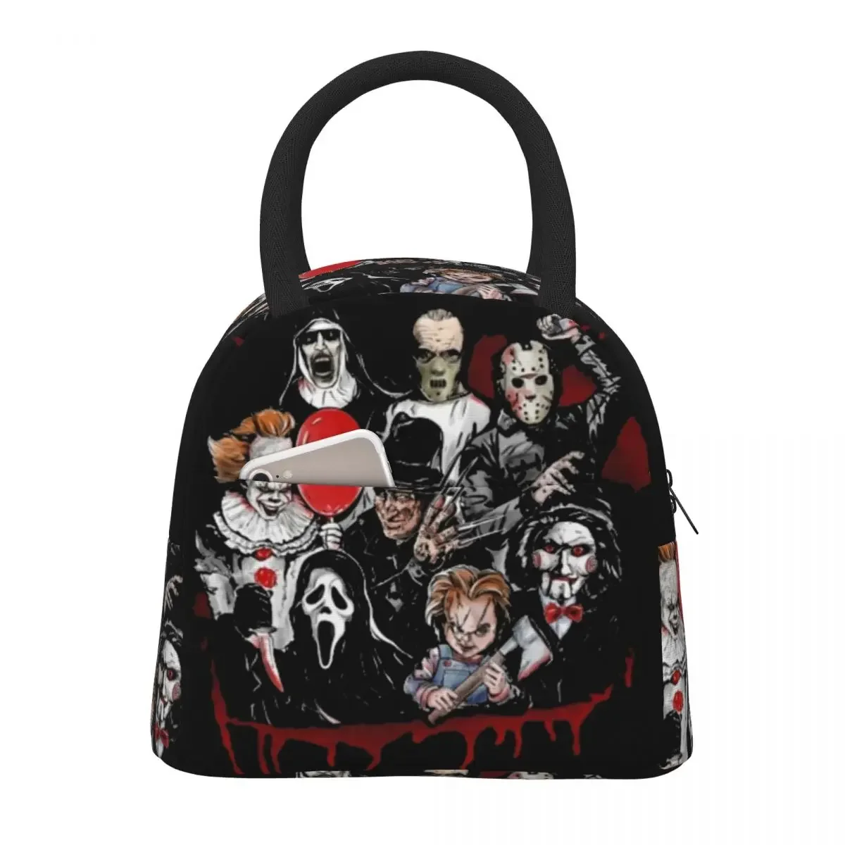 Hello Halloween Jason Voorhees Lunch Bag Movie Figure Aesthetic Lunch Box Office Portable Cooler Bag Graphic Tote Food Bags