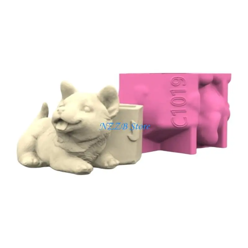 

T21F Creative Dog Planter Chasting прочная силиконовая плесень для цементных горшков ручной работы
