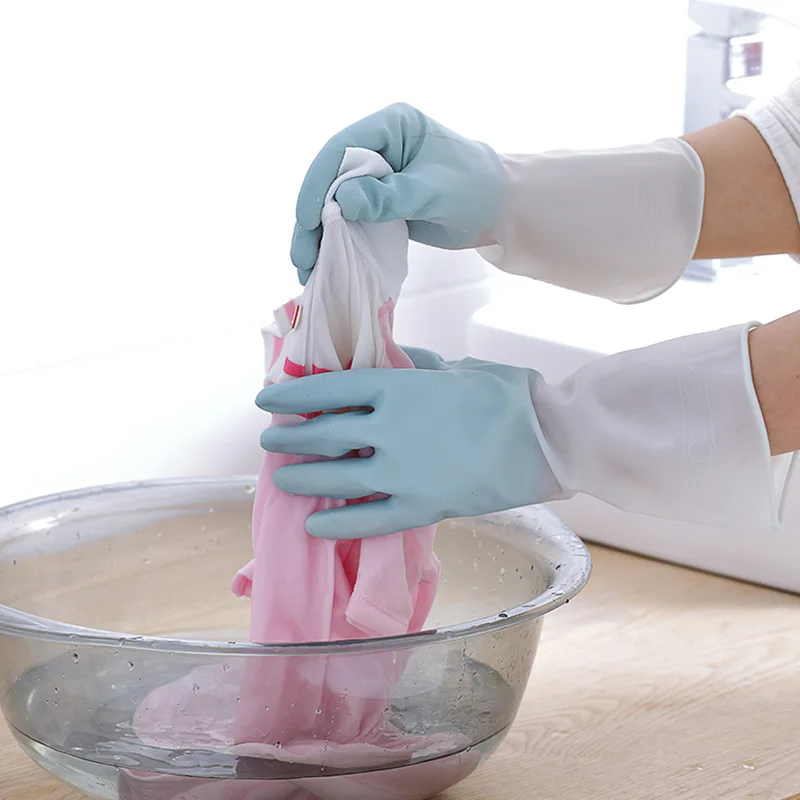 Guantes de limpieza de dos colores para el hogar, manoplas de goma, duraderas, impermeables, engrosantes, para el hogar, cocina, Plástico