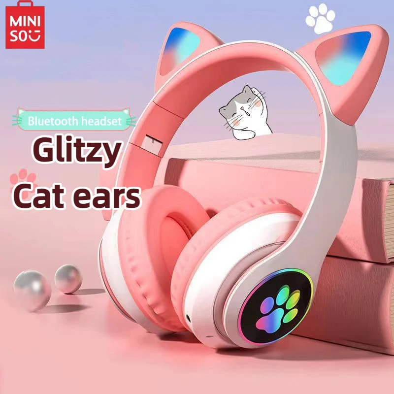 

MINISO Wireless Headphones Cat Ears Bluetooth Earphones Stereo Music Earbuds Bluetooth Sports Gaming Headset with Mic for Phones