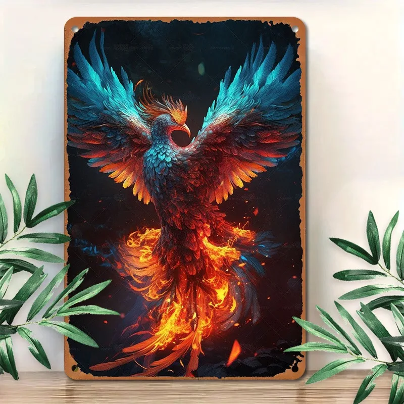 Decorative Aluminum Plaque: Exquisite Phoenix Artwork, Intense Color Contrast, Perfect for Interior Wall Decoration, 7.9x11.8