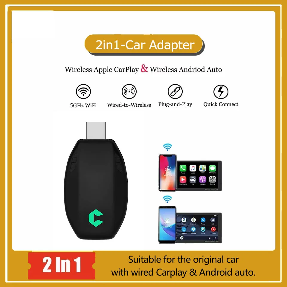 

2in1 NEW Wireless CarPlay Android Auto Wireless Adapter Smart Mini Box Plug And Play WiFi Fast Connect Universal