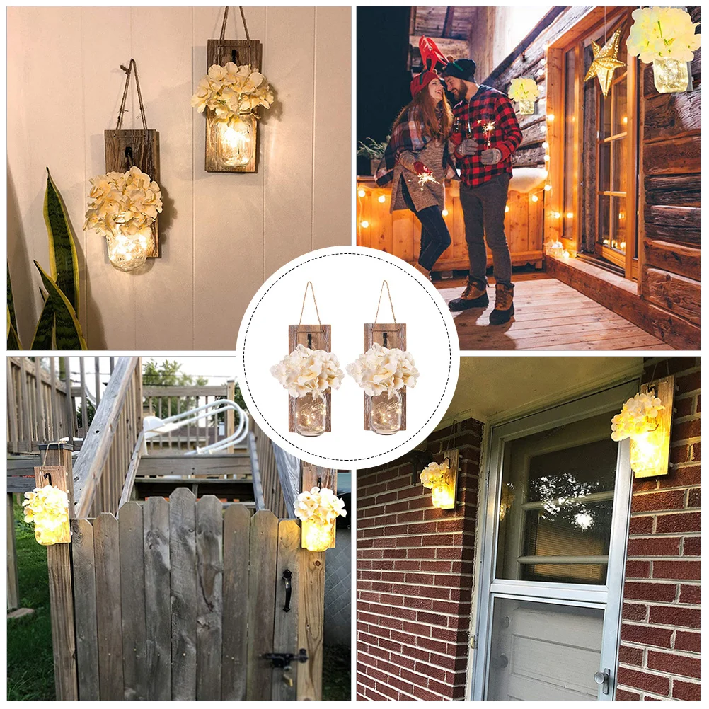 

Wall Hanging Light Glass Jar Holder For Christmas Home Decor Retro Style Wooden Mounting Decoration