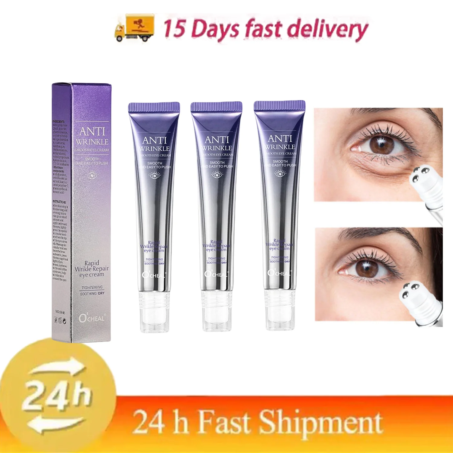 

3Pcs Anti Wrinkle Anti Dark Circle Eye Cream Roller Massager Moisturizing Eye Bags Anti Aging Hyaluronic Acid Eye Skin Care