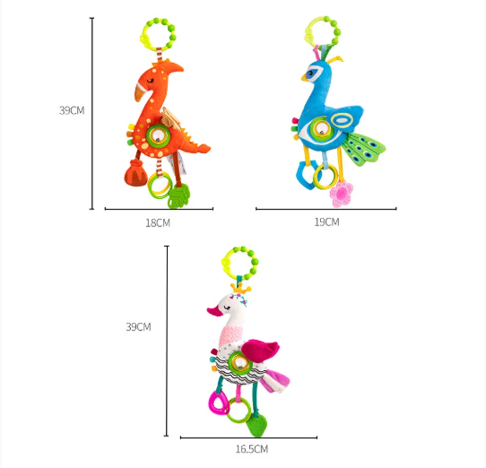 Cartoon Pavão Cisne Brinquedo de pelúcia para bebês, cama pingente, chocalho para Acalmar, Presente do sono, alta qualidade, proteção ambiental