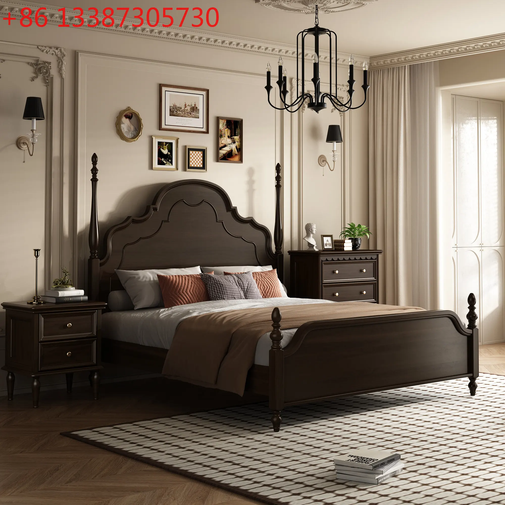

French pure solid wood retro Anna bed all solid wood American double master bed