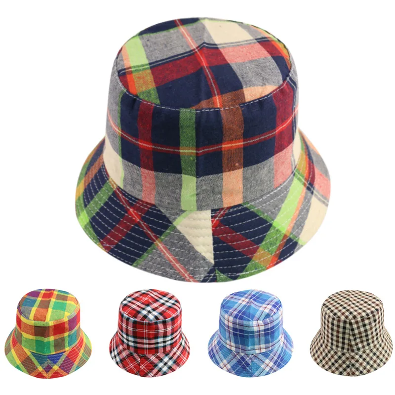 Womens Bucket Hat Beach Sun Hat for Sunmmer Travel Cotton Plaid Colorful Packable Banama Cap