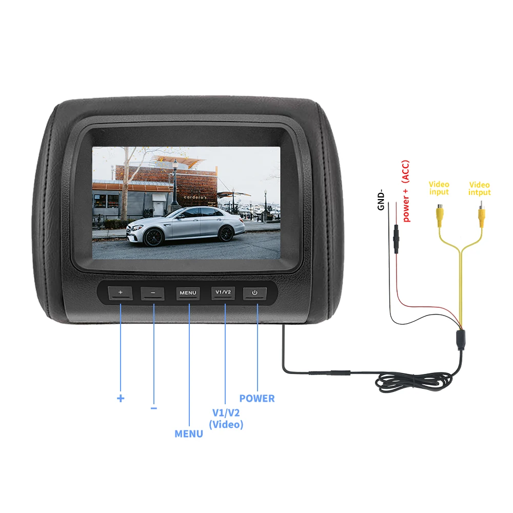 KTYDKP Universal Car Headrest Monitor Rear Seat no Touch Screen Pillow 7 inch TFT LCD Display Remote Control AV Input