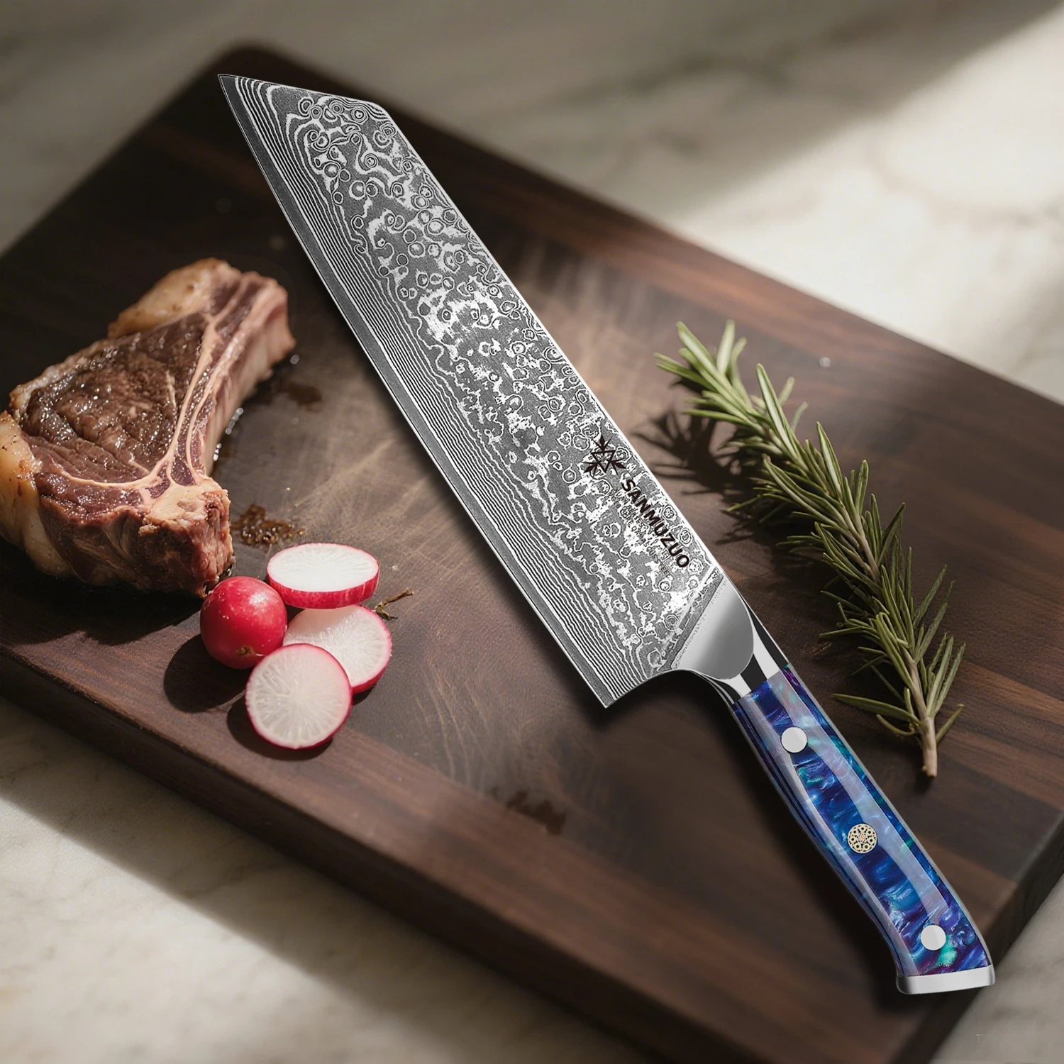 SANMUZUO 8,5 Zoll Kiritsuke – XUAN-Serie – Küchenkochmesser aus Damaststahl mit Harzgriff zum Kochen von Heimwerkzeugen 7