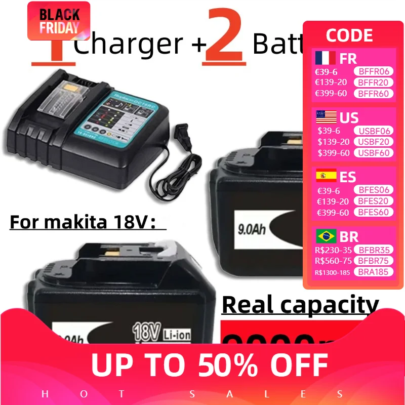 18v Battery for Makita Screwdriver BL1860 BL1850B BL1850 BL1840 BL1830 and 18v Charger Replacement Batteries for Power Tools.