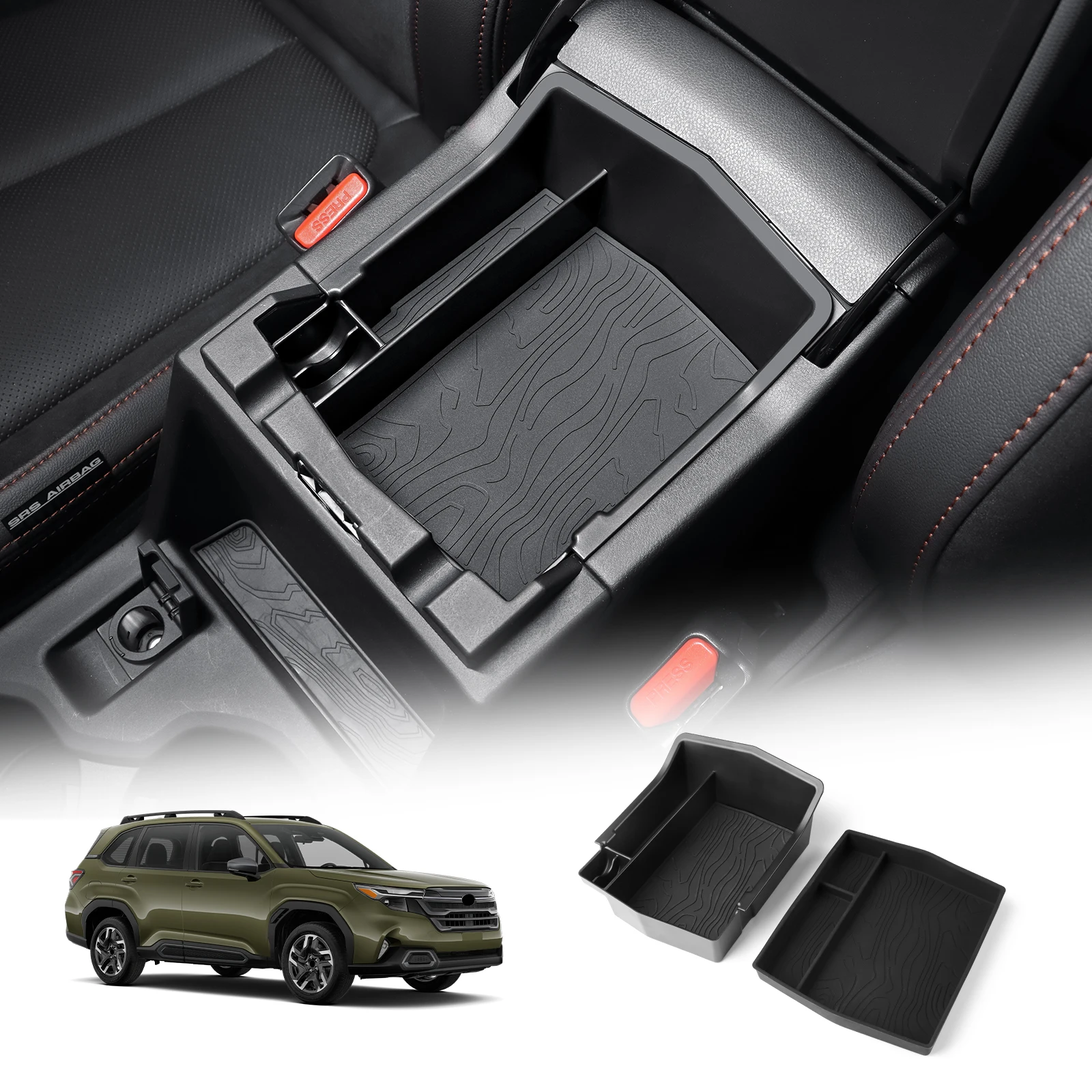 

Для Subaru Forester 2025 2026 2027: Органайзер-подлокотник для автомобиля, центральная консоль, ящик для хранения с силиконовым ковриком, для лево- и праворульных авто