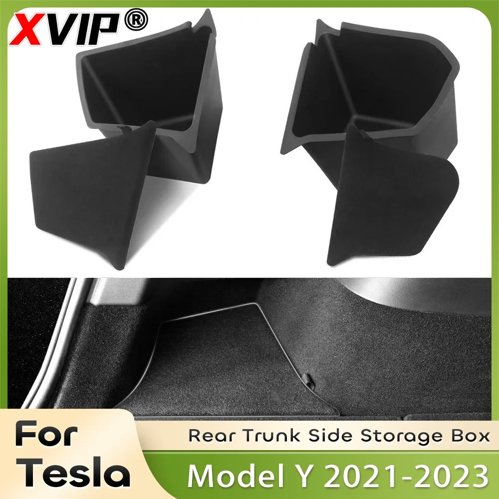 XVIP Trunk Storage Bins For Tesla Model Y 21-23 Austin/Berlin Made Model 3 TPE Cargo Compartment Organizer Bucket & Carpet Lids