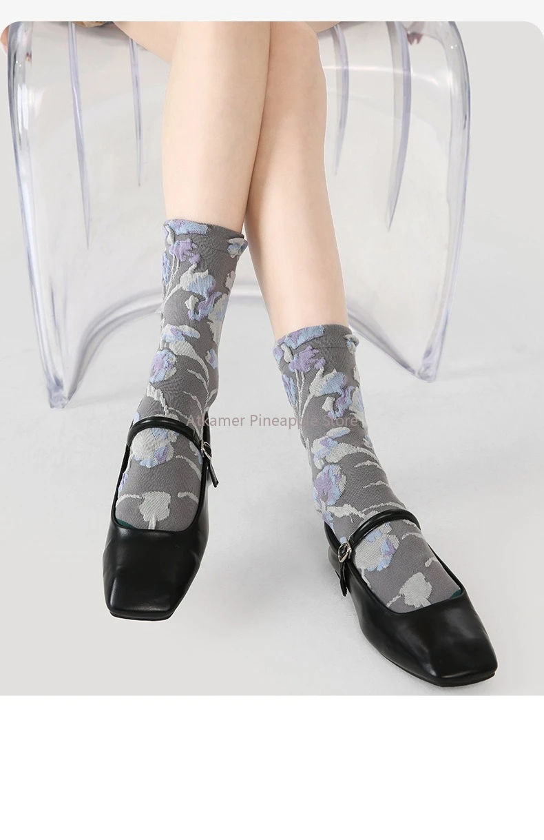 Floral Niche Socks for Women Mid-Calf Socks for Spring and Autumn Literary Versatile Socks for Women-Minimum Order of 3 Pairs