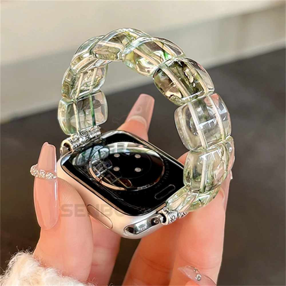 Exotic Gem Chalcedony Elastic Clear Band For Apple Watch 9 8 7 6 5 4 3 2 SE Ultra Soft Strap For iWatch 41mm 49 45 44 42 40 38mm