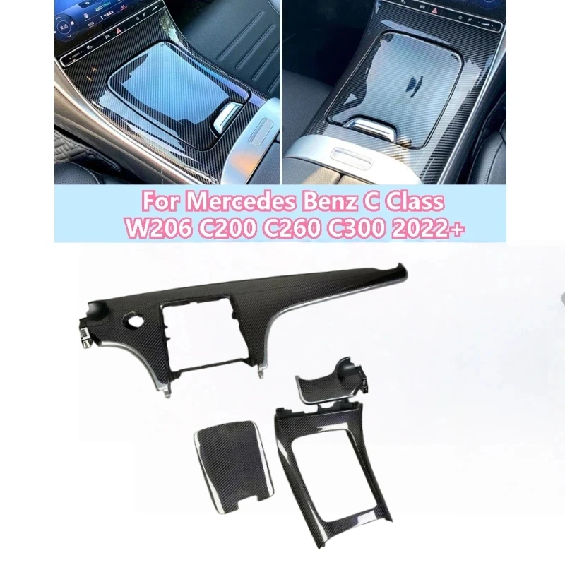 For Mercedes Benz C Class W206 GLC C200 C260 C300 Real Carbon Fiber Car Center Console Cover Trim  Replace Panel Interior LHD