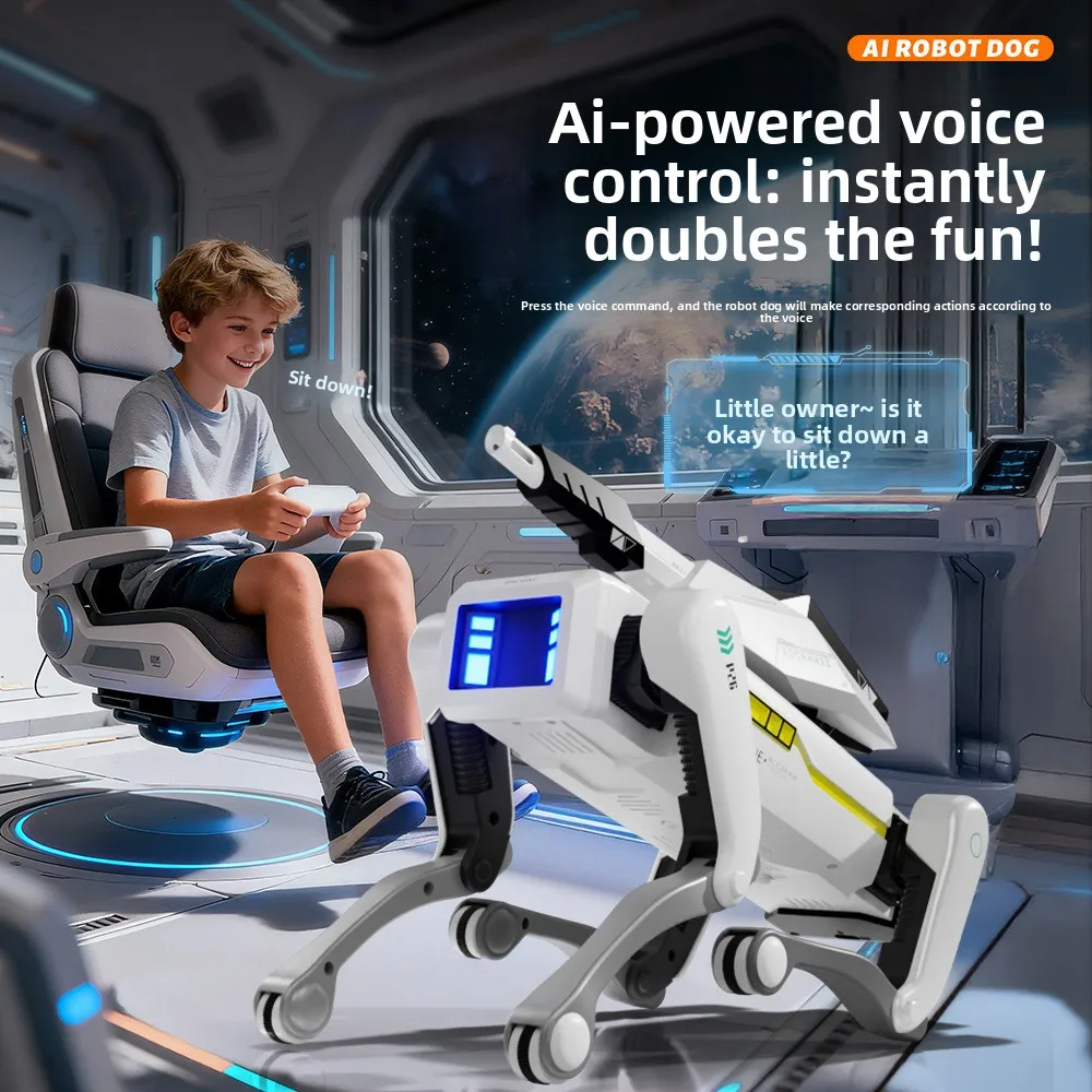 Inteligentny robot pies RC z AI, interaktywny, sterowany głosem, programowalny, śpiewający, tańczący, zabawka dla dzieci, sterowany aplikacją i pilotem.