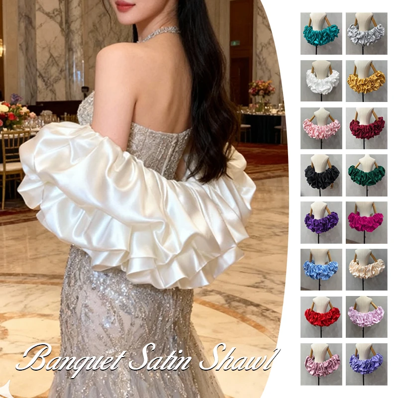 

Satin Wedding Shrug for Women Elegant Bridal Wrap, Ruffled Cape Bolero for Formal Party, Bridesmaid, Evening Dress Cover-Up