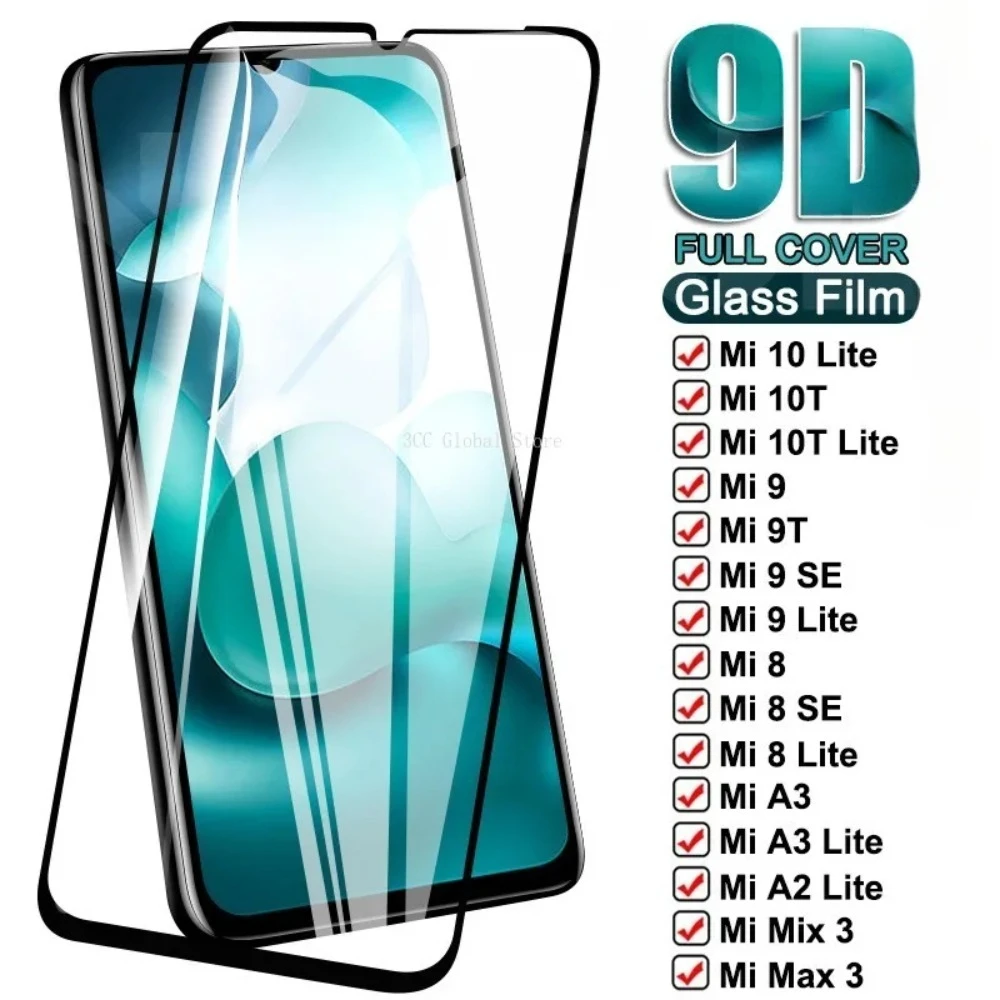 Película protetora de vidro temperado 9d para xiaomi mi 10 9 8 10t lite 9t pro mi 9 8 se 5x6 6x a3 a2 lite mi max 2 3 mix 2 3