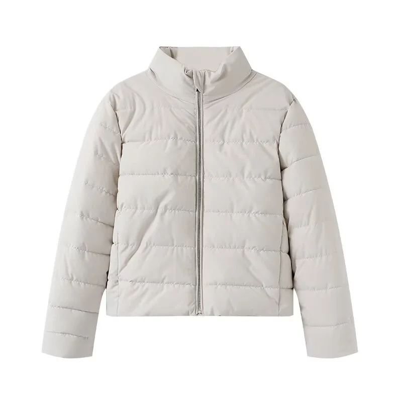 2025 Winter New Women's Casual Fashion Simple and Versatile Stand Collar Long Sleeve Zipper Decoration Cotton Jacket Short Coat