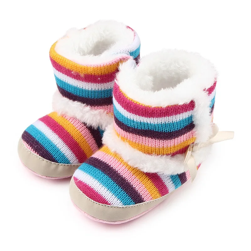 Winter warm models rainbow striped velvet foreign trade wholesale baby toddler shoes M0691