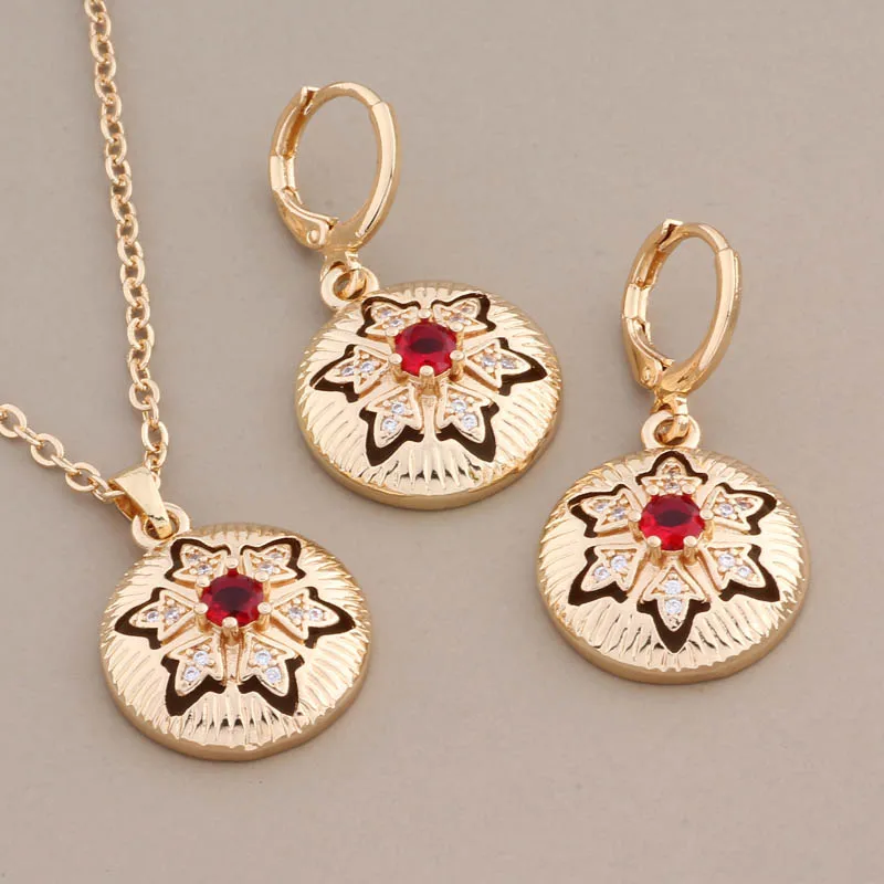 Hot Gold Color Jewelry Sets For Women Luxury Round Necklaces And Earrings Fashion Natural Zircon Vintage Earring Daily Jewelry image 4
