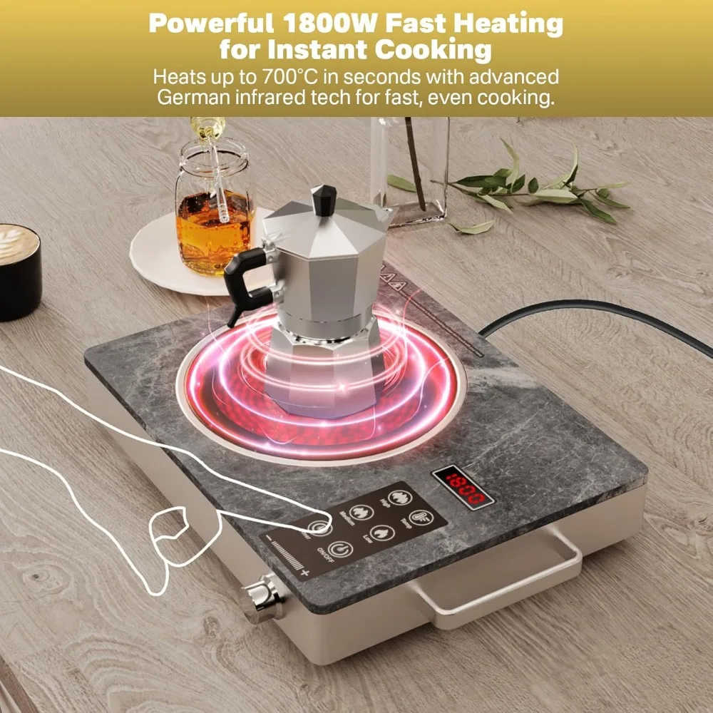 독일산 싱글 버너 세라믹 쿡탑, 휴대용 1800W 전기 스토브, 조리용 카운터탑 버너, 플러그인 주방 핫 플레이트