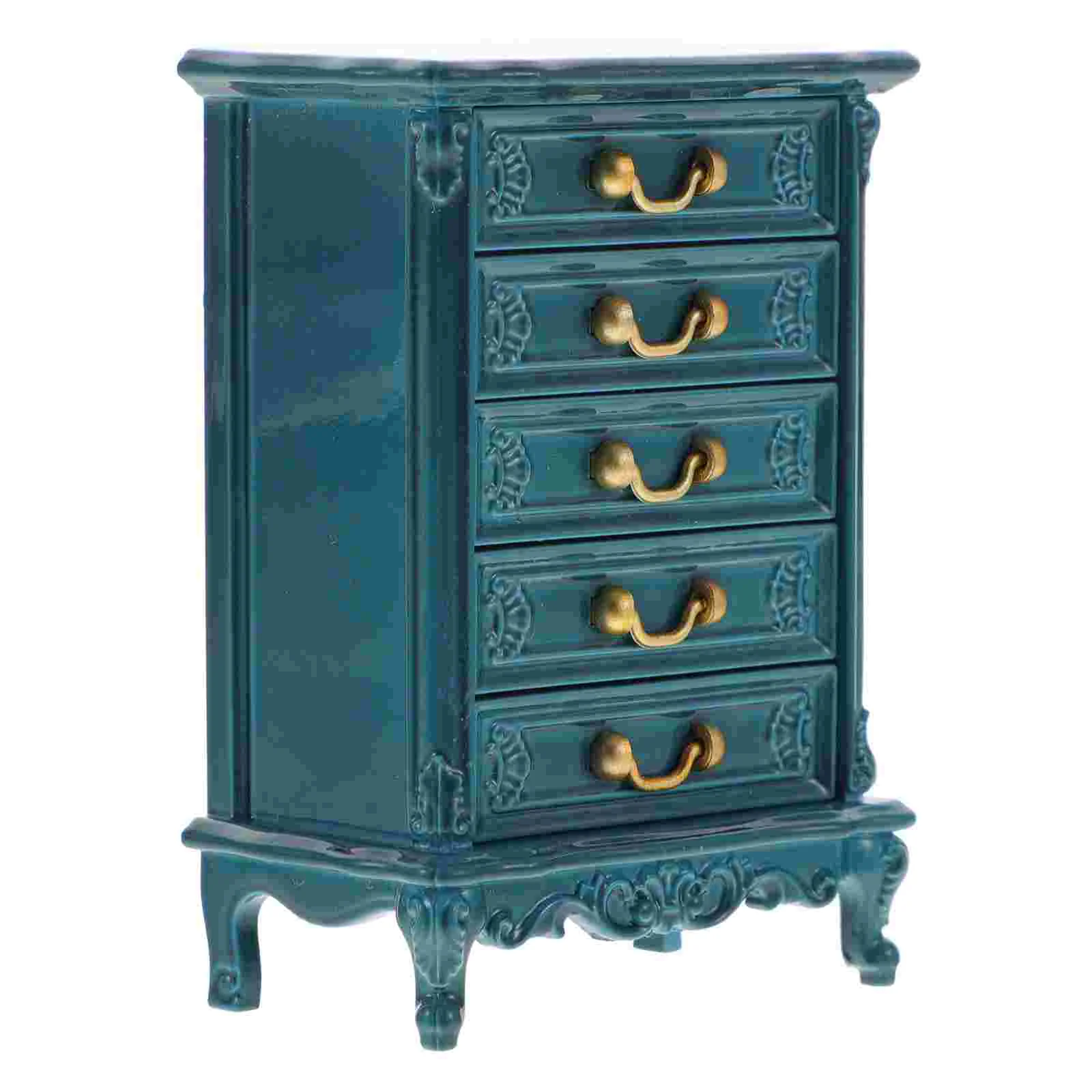 Nightstand Decor Mini Chest of Drawers Display Cabinet Model Dressing Table Blue Miniature Furniture Child