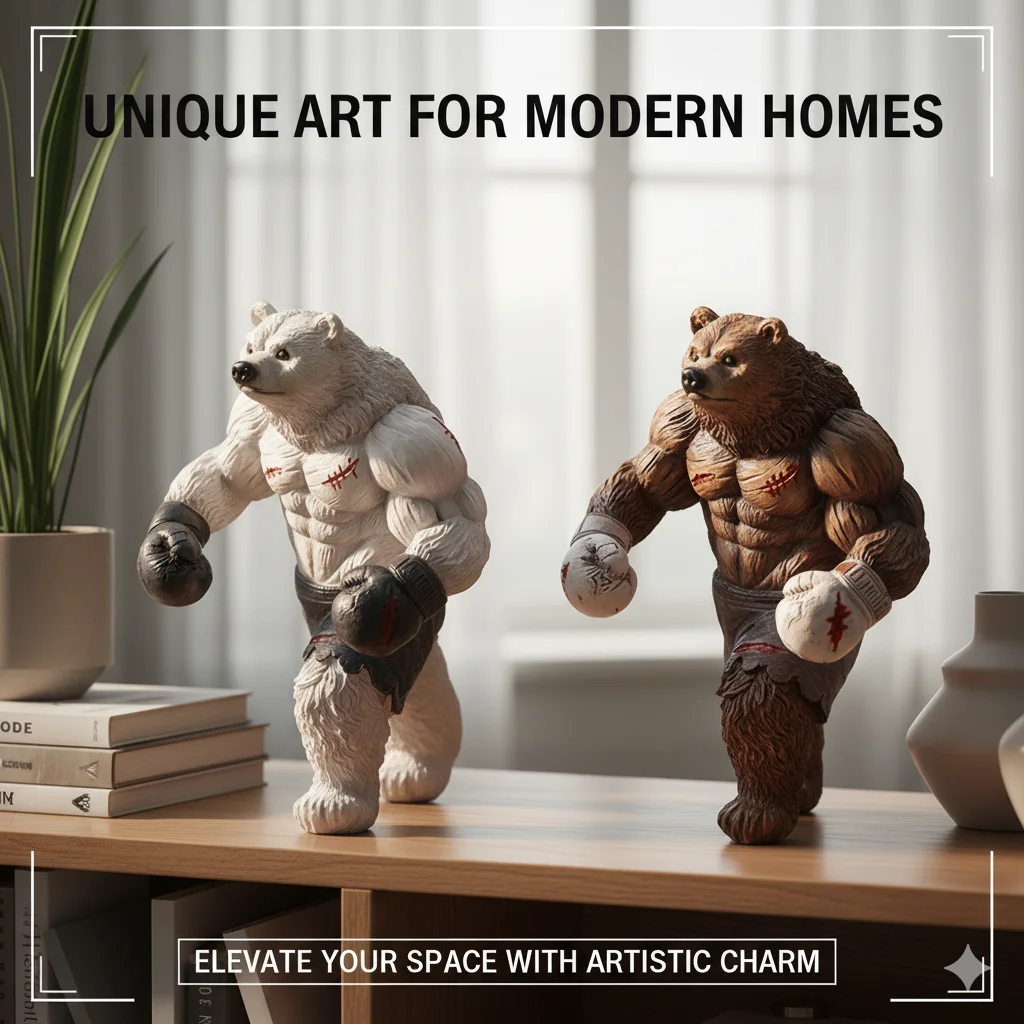 Muscular Battle Scarred Boxing Bear Resin Collectible Figurine Creative Animal Statue For Home Desktop Decoration Birthday Gift