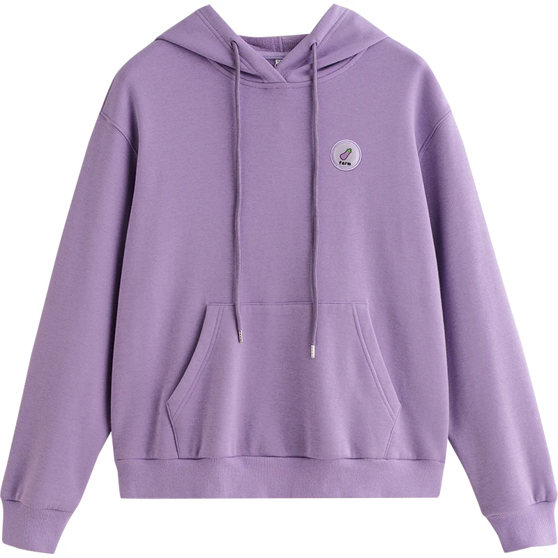 Toyouth Women Fleece Hooded Sweatshirt 2022 Autumn Long Sleeve Loose Hoodies Eggplant Print Casual Streetwear Pullover