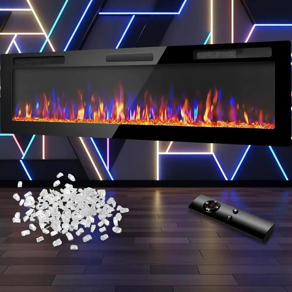 

72 Inch Ultra Thin Electric ireplace-Narrow Bezel Linear ireplace Heater Reced Wall Mounted, Remote and Sn Control, 8H Sleep Tim