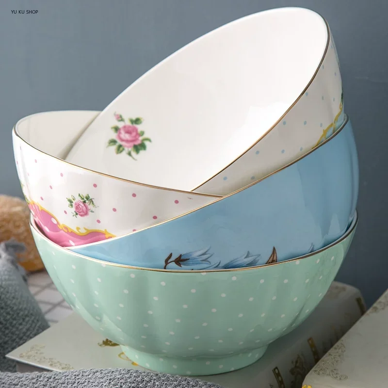 Bone China Pumpkin Shape Bowl Ceramic Flower Noodle Soup Bowl Creative Drawing Phnom Penh Salad Rice Bowl Home Kitchen Tableware