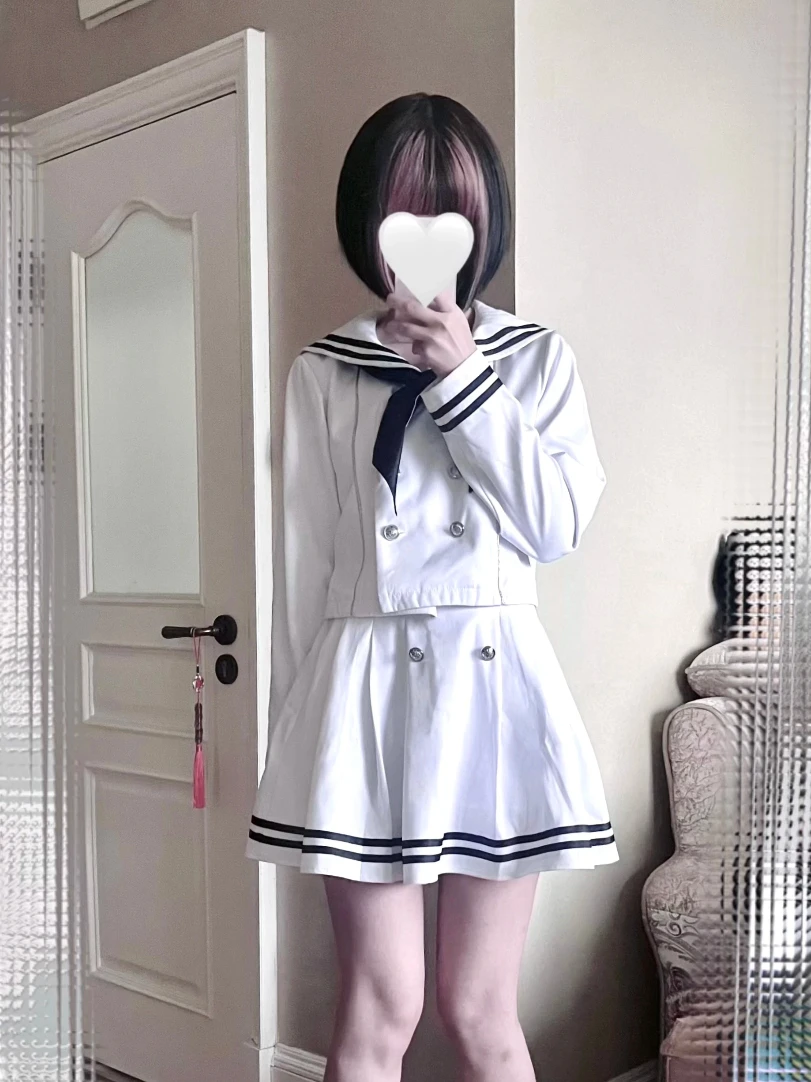 

Двубортный матросский костюм в японском студенческом стиле с темно-синим воротником, топ с длинными рукавами + плиссированная мини-юбка, комплекты униформы JK для милых девочек