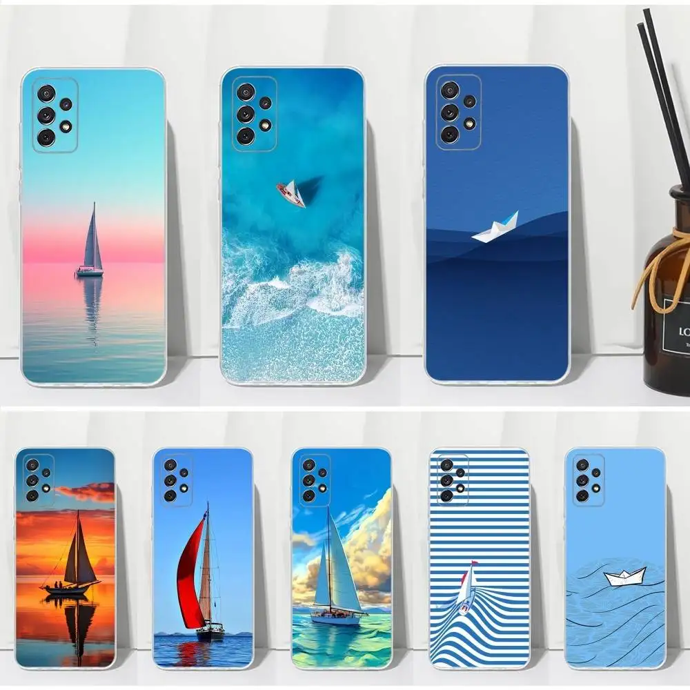 

Sailing Boat Cartoon Phone Case For Samsung S30,S23,S21,S22,S20,Ultra,FE,Lite, S10,S9,S8,PIus,Transparent, Silicone Case