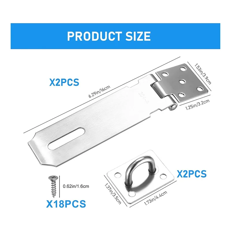 Nuove serrature Hasp Lucchetto Cattura lucchetto per porta Set di lucchetti da 2, lucchetto da 5 pollici con 18 viti