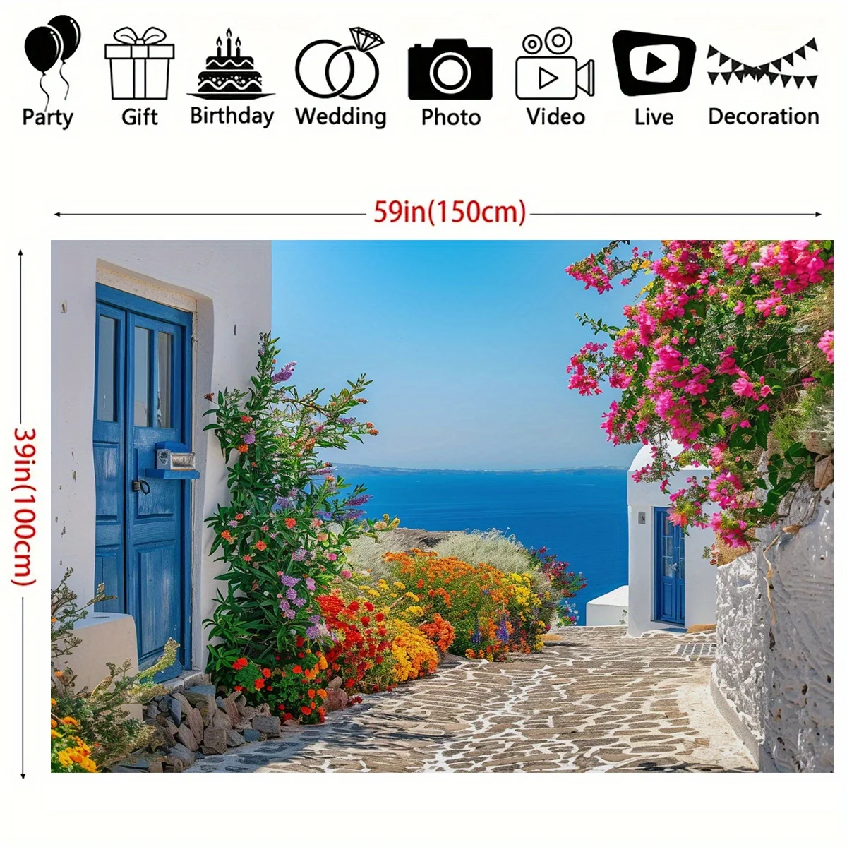 Santorini Island Background Banner - No power required, versatile for celebrations and decorations - Image 4