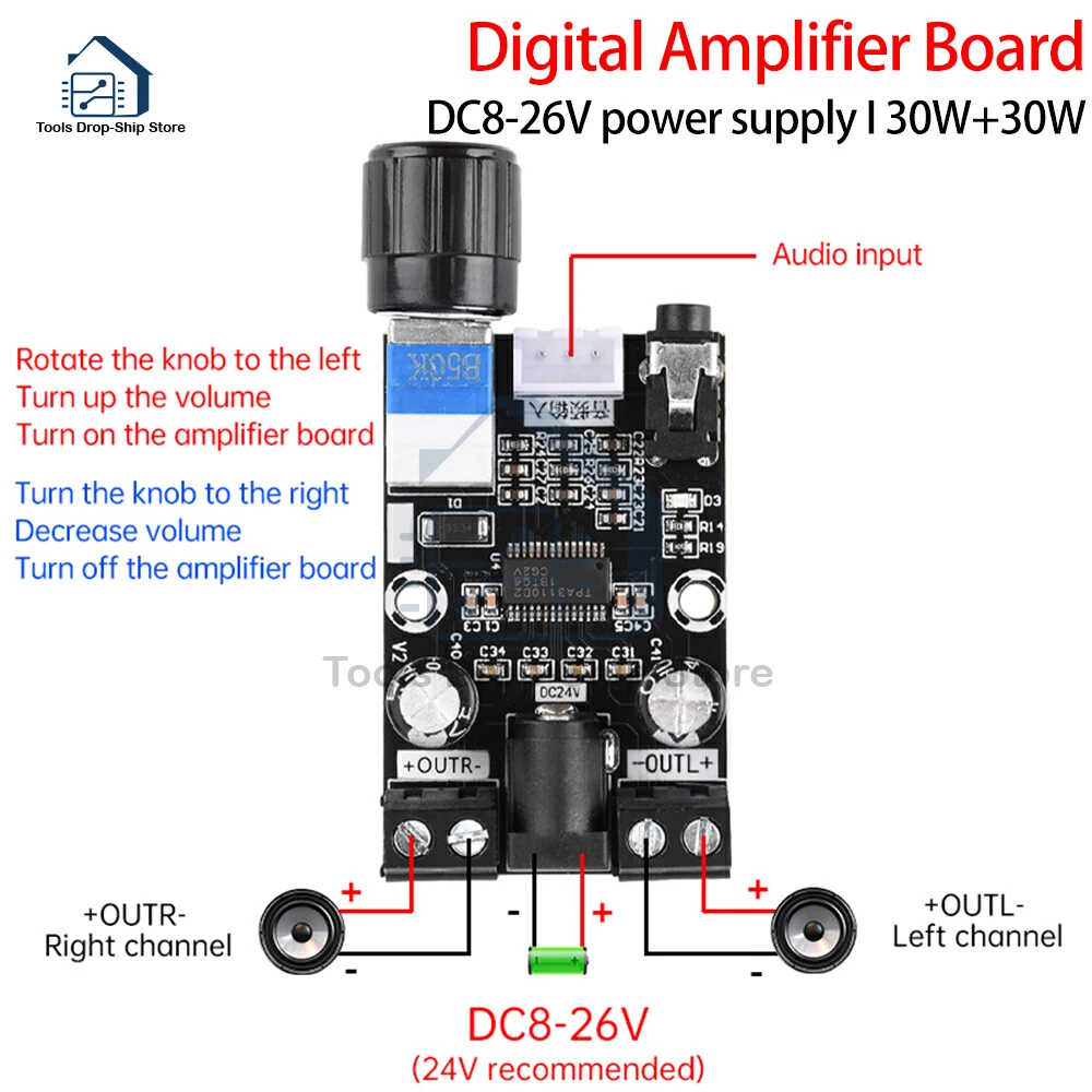 XH-A240 30 ワット + 30 ワットデジタルパワーアンプボード DC8-26V TPA3110D2 ユニバーサルオーディオ増幅ボードモジュールデュアルチャンネル