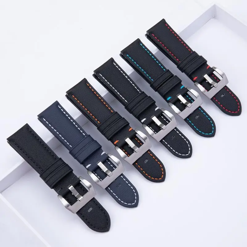 

SCHIK Top Quality Carbon Fiber Textured Leather Watchband 22mm 24mm Black Soft Men's Wristband For Panerai Strap For PAM111 441