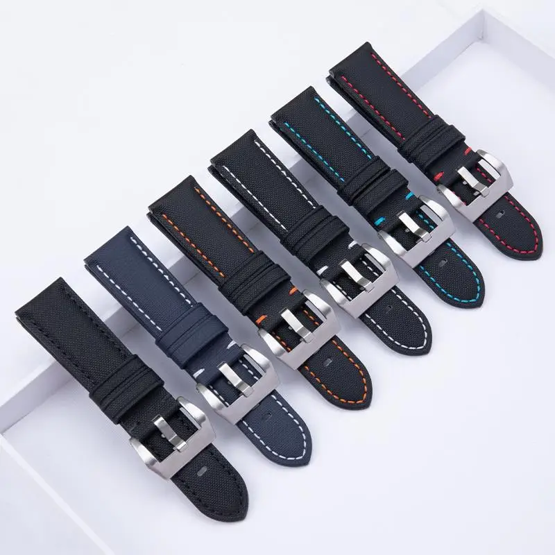 

COE Top Quality Carbon Fiber Textured Leather Watchband 22mm 24mm Black Soft Men's Wristband For Panerai Strap For PAM111 441