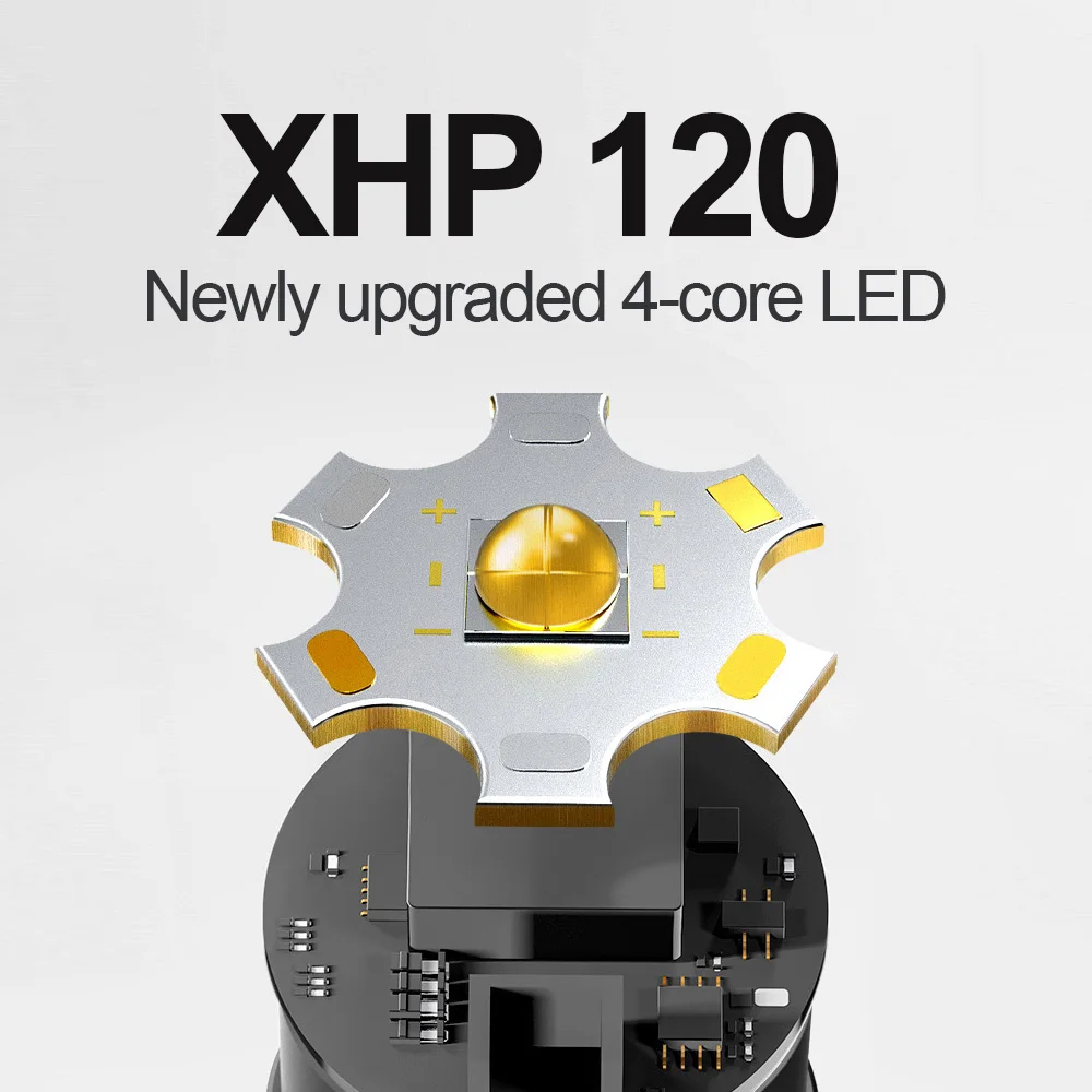 2000000LM السوبر مشرق XHP120 مصباح ليد جيب عالية الطاقة التكتيكية مصباح يدوي الشعلة في الهواء الطلق مقاوم للماء فانوس التخييم