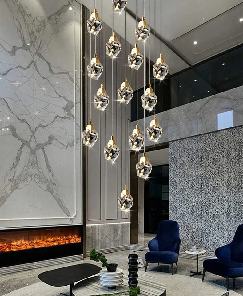 

LED Nordic modern luxury crystal pendant light suitable for staircase, restaurant, living room, and lobby decoration lighting