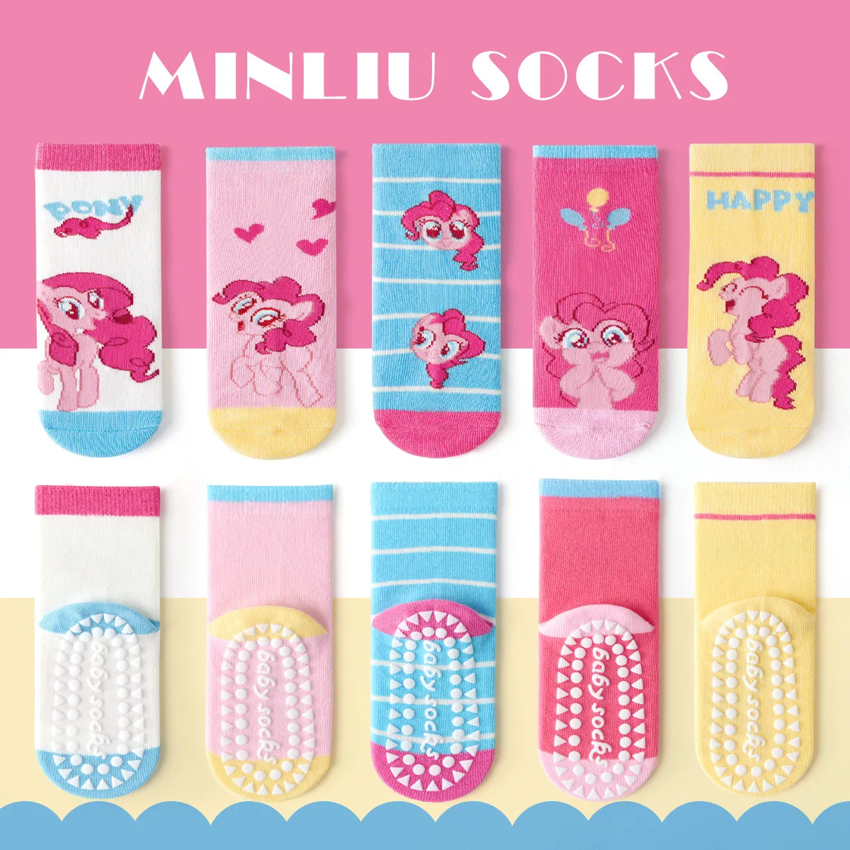 

5Pairs My Little Pony Children's Floor Socks Autumn Winter Girls Cute Cartoon Pinkie Pie Socks Anime Cotton Anti-slip Socks Gift