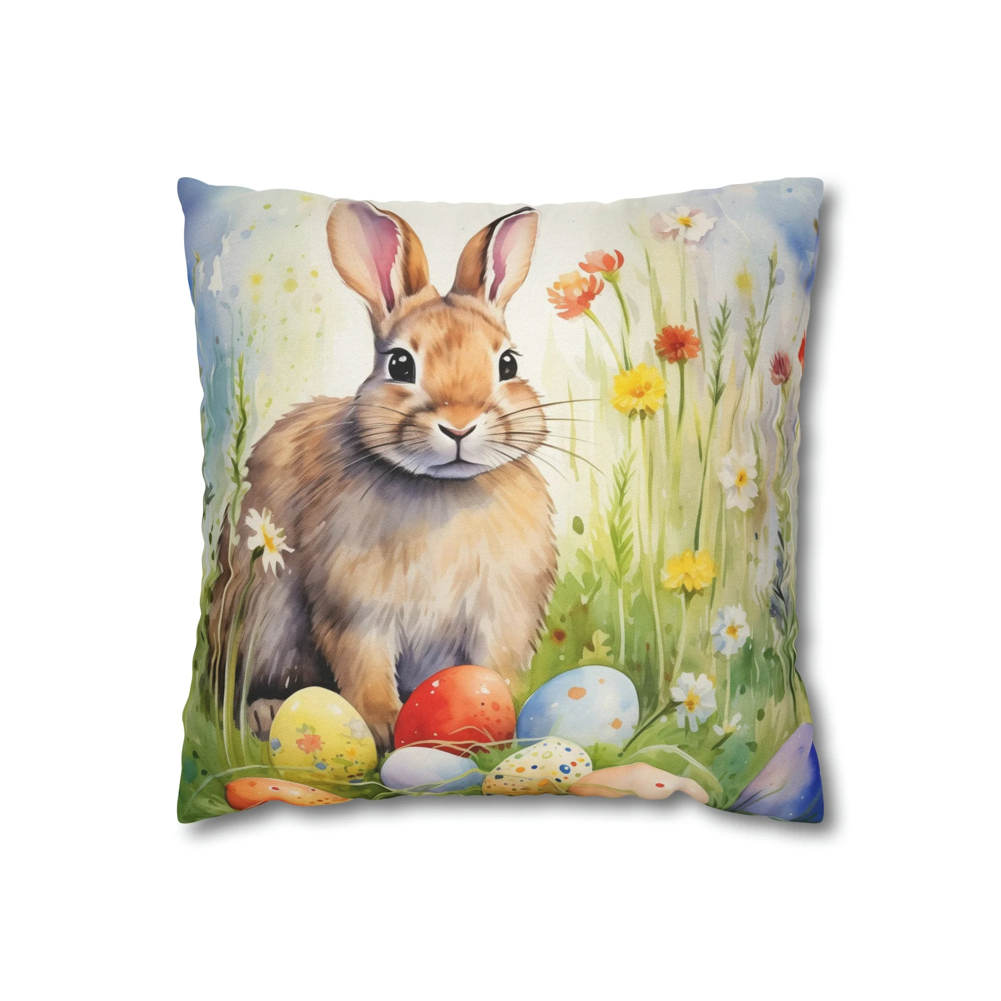 Kaninchen-Ostereier-Kissenbezug, Hase, Frühlingsblumen, quadratischer Kissenbezug, Dekoration für Couch, Raumdekoration