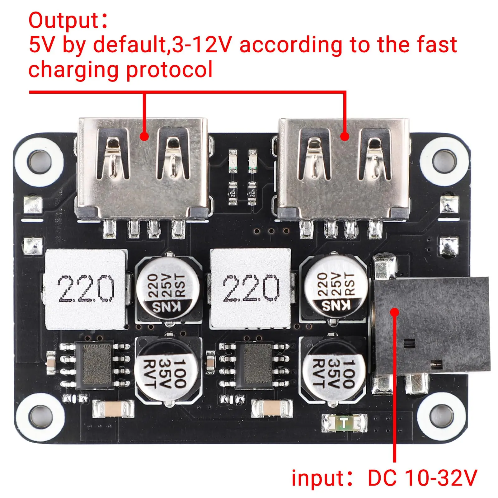 12V to 5V DC USB Buck Converter, Dual USB Port Fast Charger Board Auto Power Supply Adapter DC-DC 10-32V 12V 24V to 5V 9V