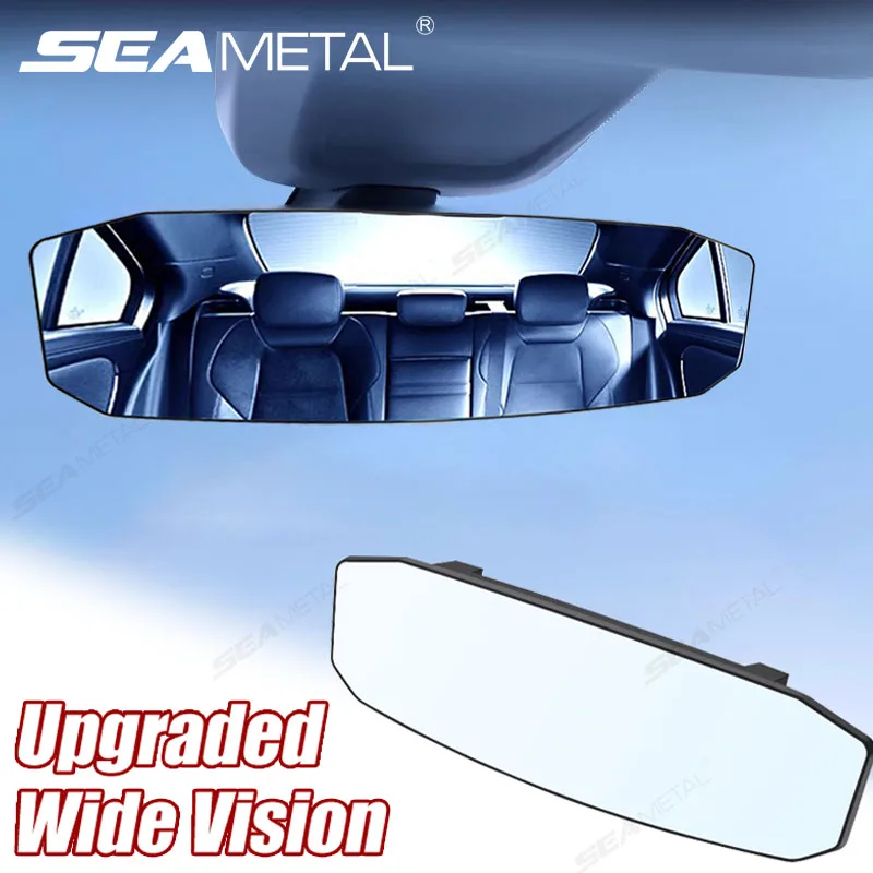 SEAMETAL Large Rear View Mirror for Car 30cm Wide Angle Vision Snap-On Rearview Mirror Anti-Glare HD Glass Interior Baby Mirror