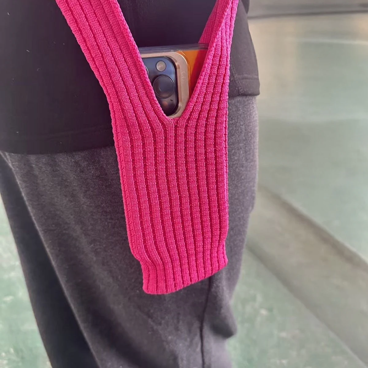 New Fashion Pure Color Knitted Mobile Phone Mini Hanging Bag - náhled 6