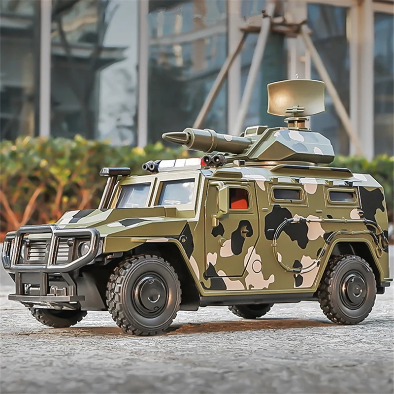 1:24 Alloy Tiger Armored Car Truck Model Diecasts Off-road Vehicles Metal Military Explosion Proof Car Tank Model Kids Toys Gift