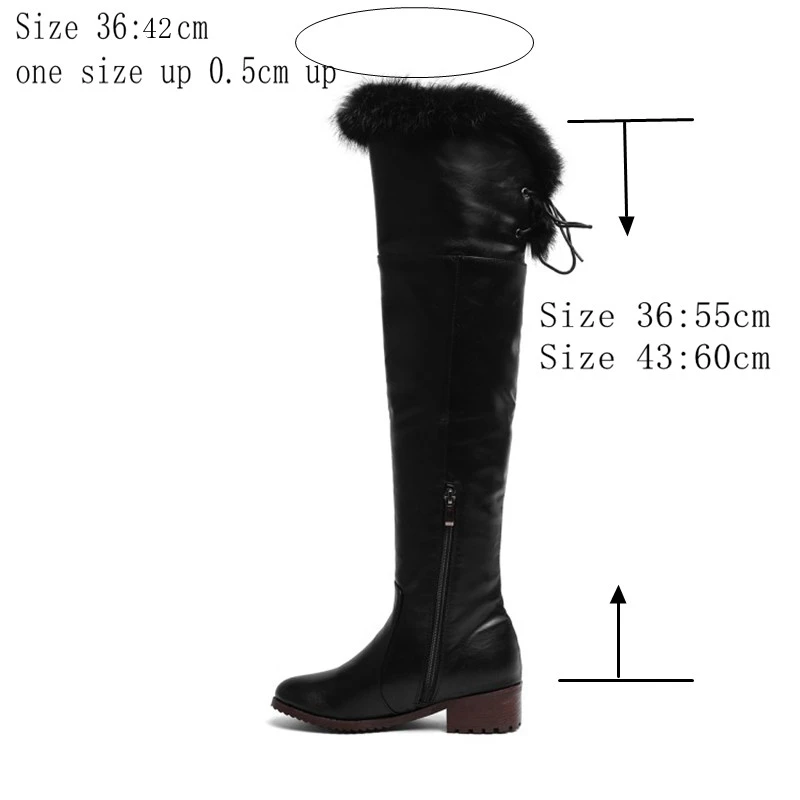 REAVE CAT Snow Boots fur Women Leather Boots Med Block Heels Over The Knee Boots Lady Shoes Bota Feminina Size 44 46