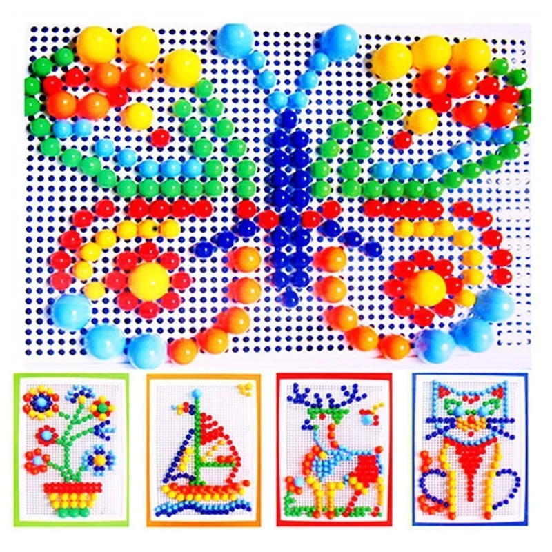 버섯 네일 DIY 수제 장난감, 몬테소리 교육 완구, 지능형 3D 퍼즐 게임, 직소 보드 선물, 296 개/세트